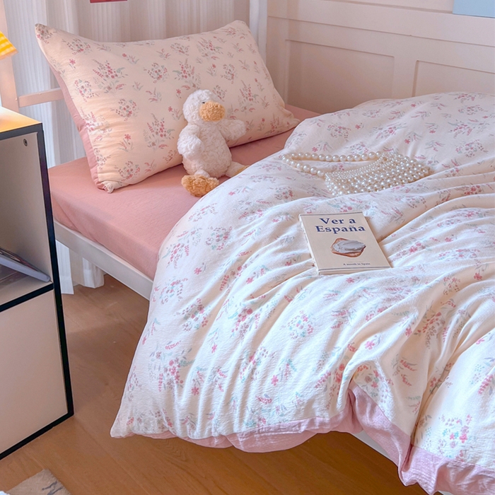 91家纺网 家纺一手货源 找家纺 玉海棠家纺 2025新款云感双层纱提花学生宿舍三件套上下铺三件套 大麦