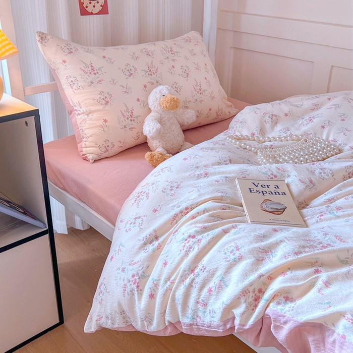 91家纺网 家纺一手货源 找家纺 玉海棠家纺 2025新款云感双层纱提花学生宿舍三件套上下铺三件套 大麦