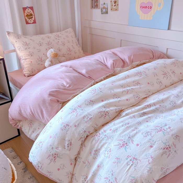 91家纺网 家纺一手货源 找家纺 玉海棠家纺 2025新款云感双层纱提花学生宿舍三件套上下铺三件套 大麦