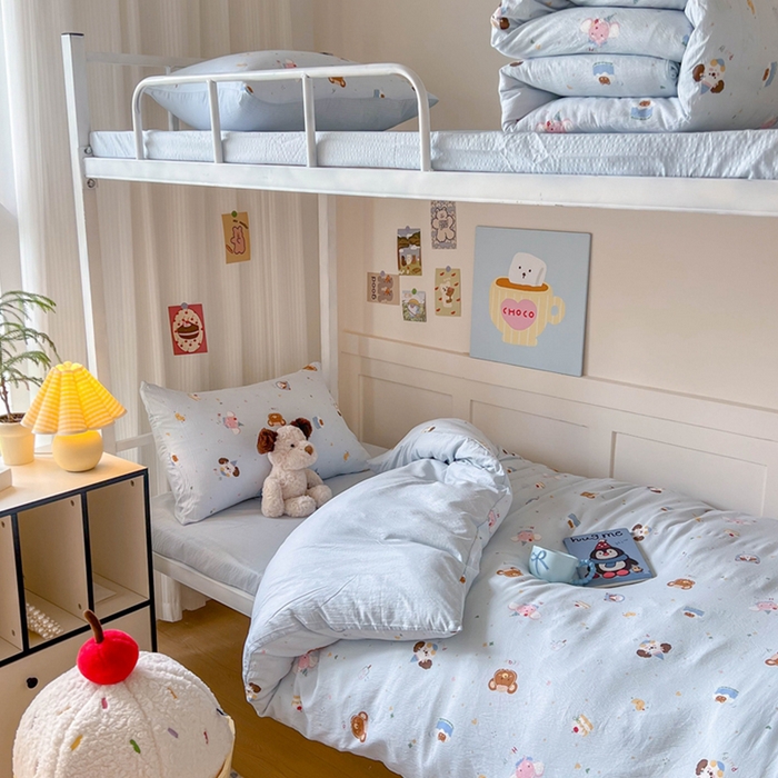 玉海棠家纺 2025新款云感双层纱提花学生宿舍三件套上下铺三件套 动物狂欢会蓝