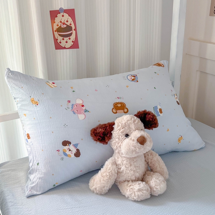 91家纺网 家纺一手货源 找家纺 玉海棠家纺 2025新款云感双层纱提花学生宿舍三件套上下铺三件套 动物狂欢会蓝