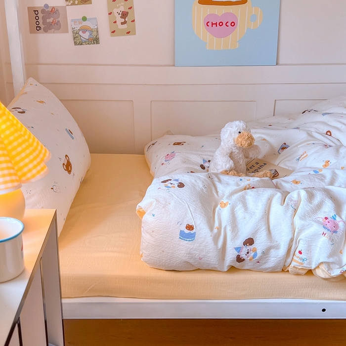 91家纺网 家纺一手货源 找家纺 玉海棠家纺 2025新款云感双层纱提花学生宿舍三件套上下铺三件套 动物狂欢会米