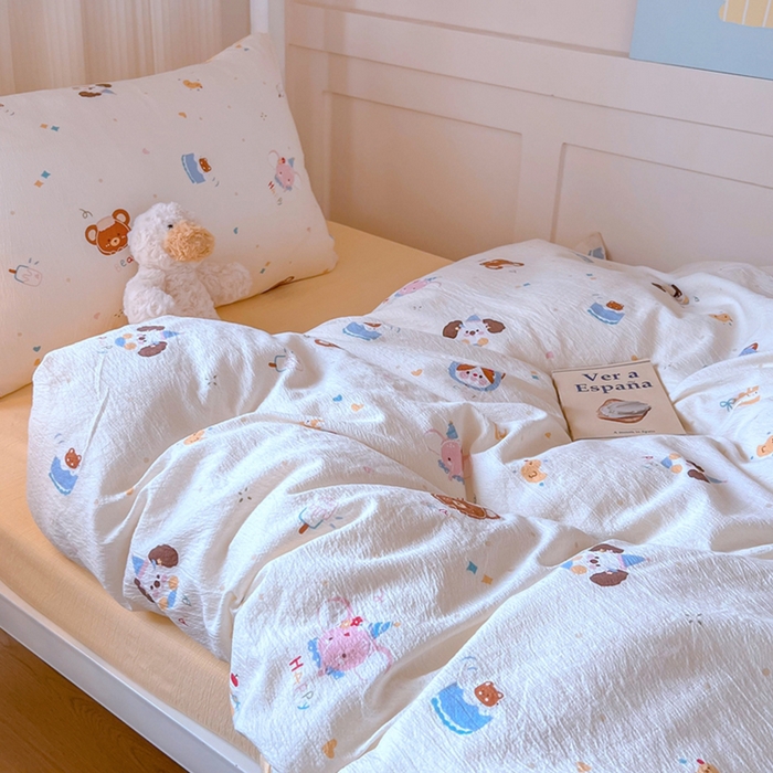 91家纺网 家纺一手货源 找家纺 玉海棠家纺 2025新款云感双层纱提花学生宿舍三件套上下铺三件套 动物狂欢会米