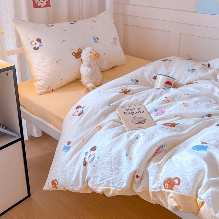 91家纺网 家纺一手货源 找家纺 玉海棠家纺 2025新款云感双层纱提花学生宿舍三件套上下铺三件套 动物狂欢会米