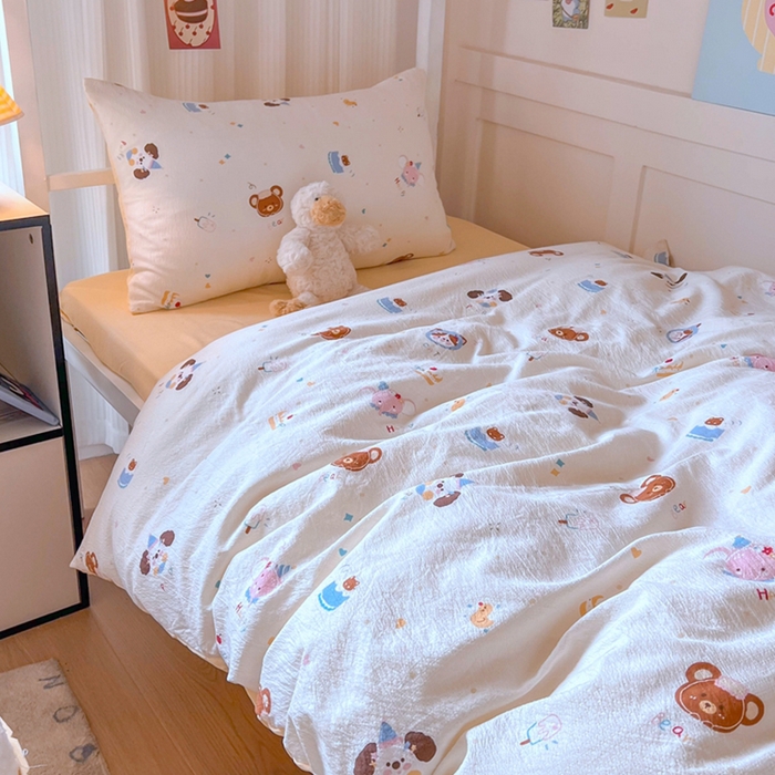 91家纺网 家纺一手货源 找家纺 玉海棠家纺 2025新款云感双层纱提花学生宿舍三件套上下铺三件套 动物狂欢会米