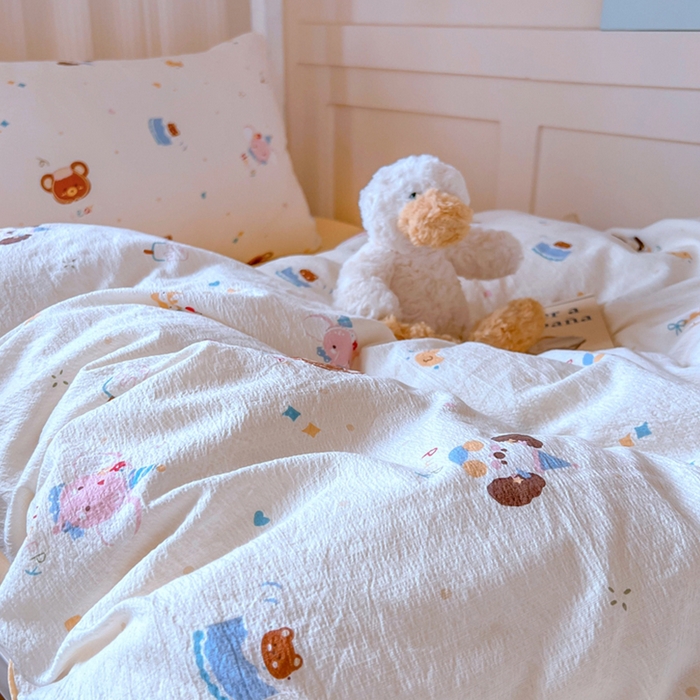 91家纺网 家纺一手货源 找家纺 玉海棠家纺 2025新款云感双层纱提花学生宿舍三件套上下铺三件套 动物狂欢会米