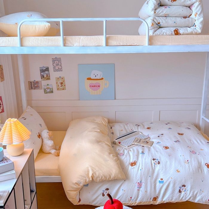 91家纺网 家纺一手货源 找家纺 玉海棠家纺 2025新款云感双层纱提花学生宿舍三件套上下铺三件套 动物狂欢会米