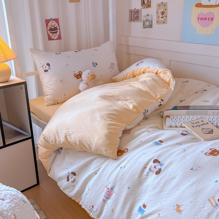 91家纺网 家纺一手货源 找家纺 玉海棠家纺 2025新款云感双层纱提花学生宿舍三件套上下铺三件套 动物狂欢会米