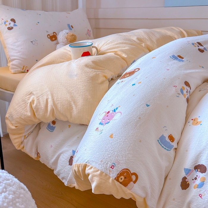 91家纺网 家纺一手货源 找家纺 玉海棠家纺 2025新款云感双层纱提花学生宿舍三件套上下铺三件套 动物狂欢会米