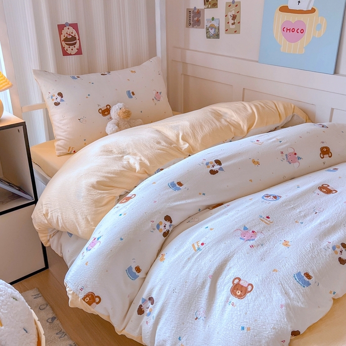 91家纺网 家纺一手货源 找家纺 玉海棠家纺 2025新款云感双层纱提花学生宿舍三件套上下铺三件套 动物狂欢会米