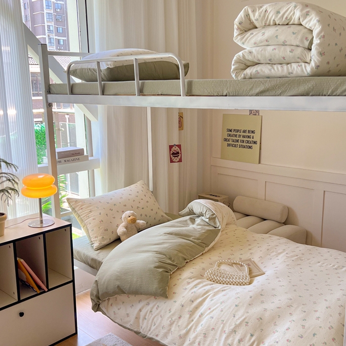 玉海棠家纺 2025新款云感双层纱提花学生宿舍三件套上下铺三件套 芳草集