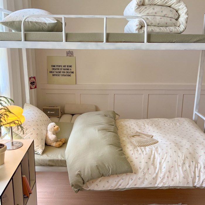 91家纺网 家纺一手货源 找家纺 玉海棠家纺 2025新款云感双层纱提花学生宿舍三件套上下铺三件套 芳草集