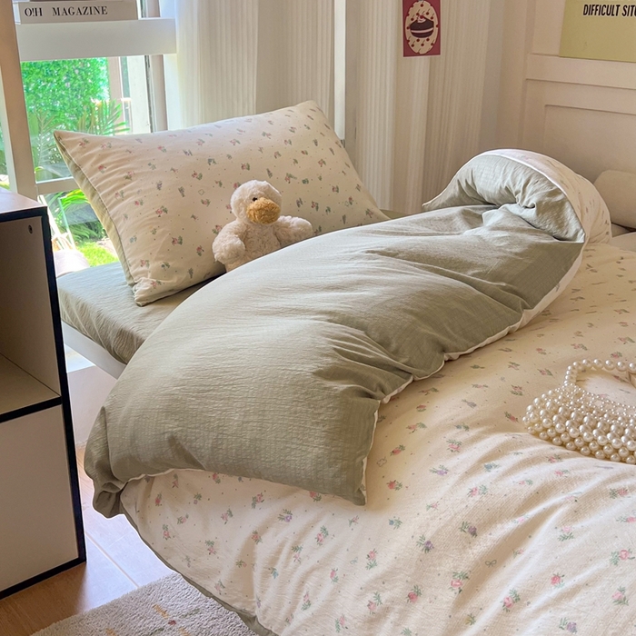 91家纺网 家纺一手货源 找家纺 玉海棠家纺 2025新款云感双层纱提花学生宿舍三件套上下铺三件套 芳草集