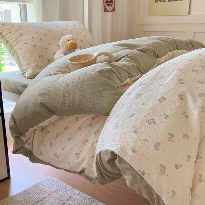 91家纺网 家纺一手货源 找家纺 玉海棠家纺 2025新款云感双层纱提花学生宿舍三件套上下铺三件套 芳草集