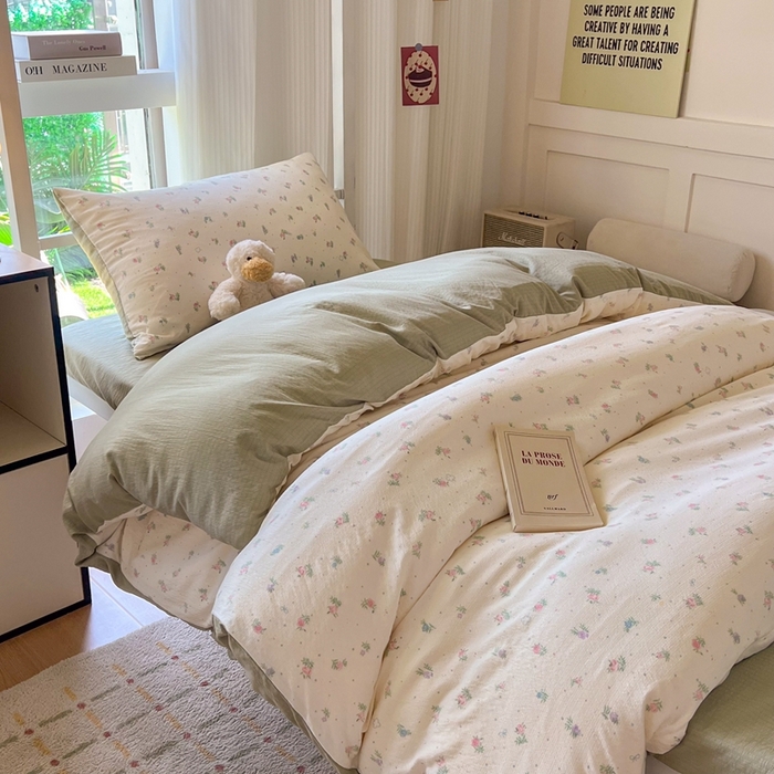 91家纺网 家纺一手货源 找家纺 玉海棠家纺 2025新款云感双层纱提花学生宿舍三件套上下铺三件套 芳草集