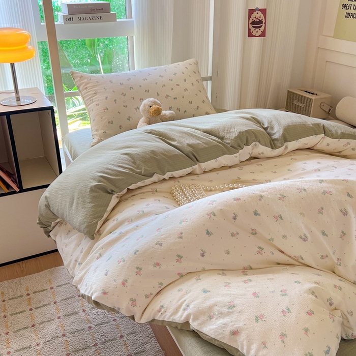 91家纺网 家纺一手货源 找家纺 玉海棠家纺 2025新款云感双层纱提花学生宿舍三件套上下铺三件套 芳草集