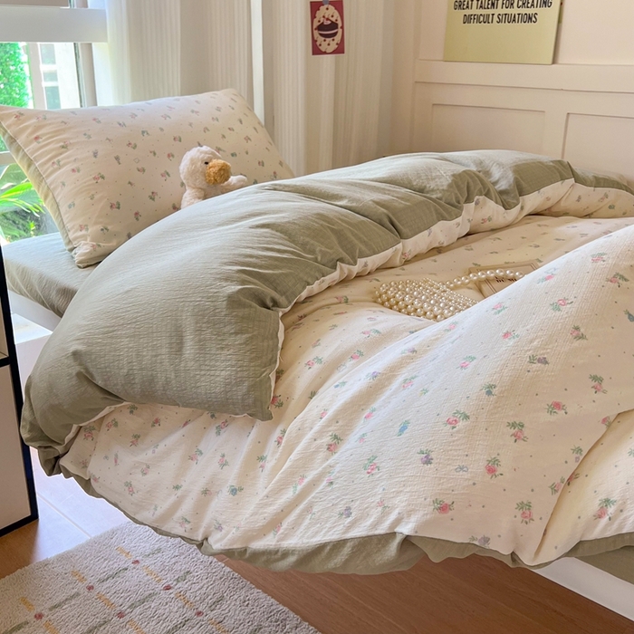 91家纺网 家纺一手货源 找家纺 玉海棠家纺 2025新款云感双层纱提花学生宿舍三件套上下铺三件套 芳草集