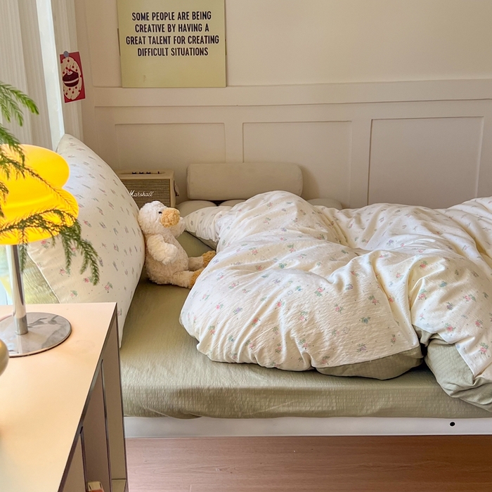 91家纺网 家纺一手货源 找家纺 玉海棠家纺 2025新款云感双层纱提花学生宿舍三件套上下铺三件套 芳草集