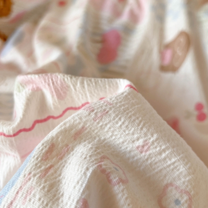 91家纺网 家纺一手货源 找家纺 玉海棠家纺 2025新款云感双层纱提花学生宿舍三件套上下铺三件套 萌物乐园