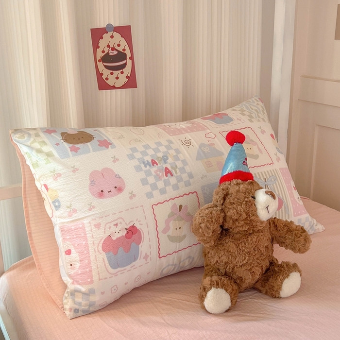 91家纺网 家纺一手货源 找家纺 玉海棠家纺 2025新款云感双层纱提花学生宿舍三件套上下铺三件套 萌物乐园