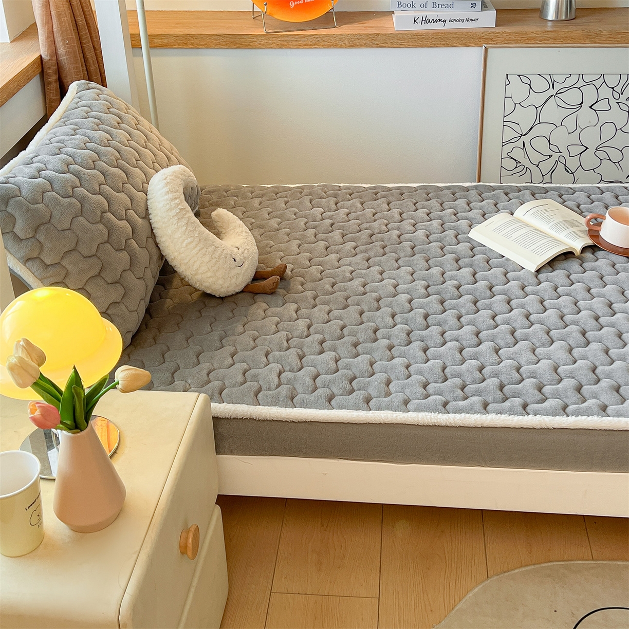 91家纺网 家纺一手货源 找家纺 雯豆 2025冬季新品牛奶绒夹棉床笠大学生床垫保护套纯色素色床罩牛奶绒夹棉床笠-深空灰