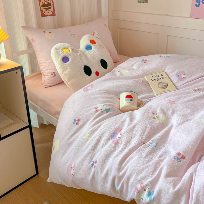 91家纺网 家纺一手货源 找家纺 玉海棠家纺 2025新款云感双层纱提花学生宿舍三件套上下铺三件套 三丽家族