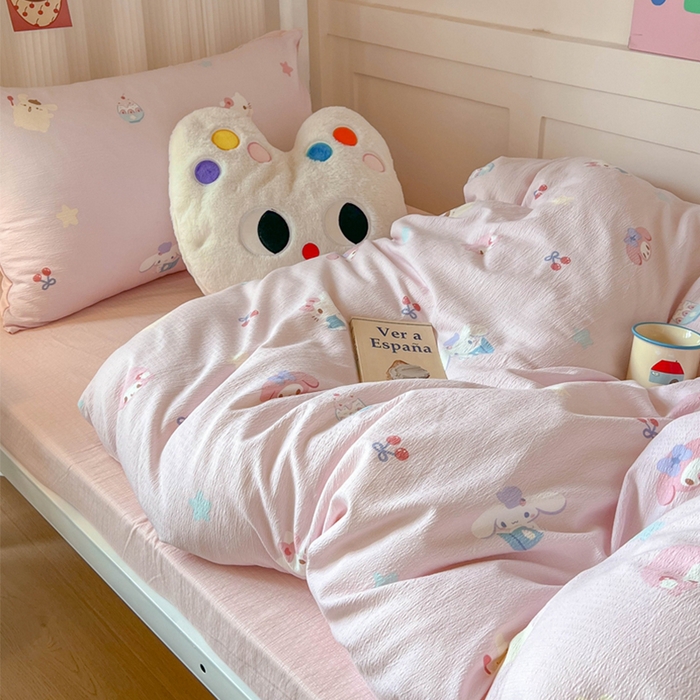 91家纺网 家纺一手货源 找家纺 玉海棠家纺 2025新款云感双层纱提花学生宿舍三件套上下铺三件套 三丽家族