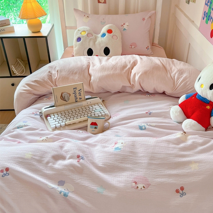 91家纺网 家纺一手货源 找家纺 玉海棠家纺 2025新款云感双层纱提花学生宿舍三件套上下铺三件套 三丽家族