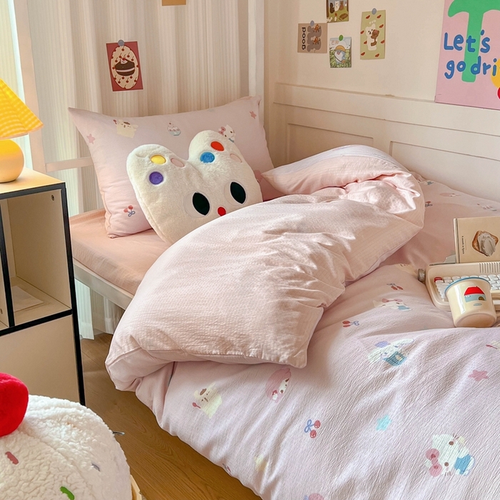 91家纺网 家纺一手货源 找家纺 玉海棠家纺 2025新款云感双层纱提花学生宿舍三件套上下铺三件套 三丽家族