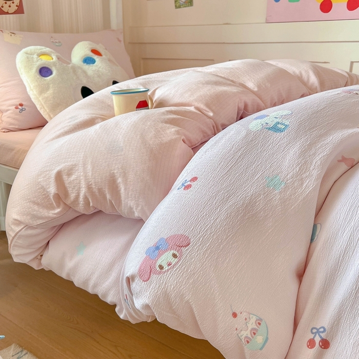 91家纺网 家纺一手货源 找家纺 玉海棠家纺 2025新款云感双层纱提花学生宿舍三件套上下铺三件套 三丽家族