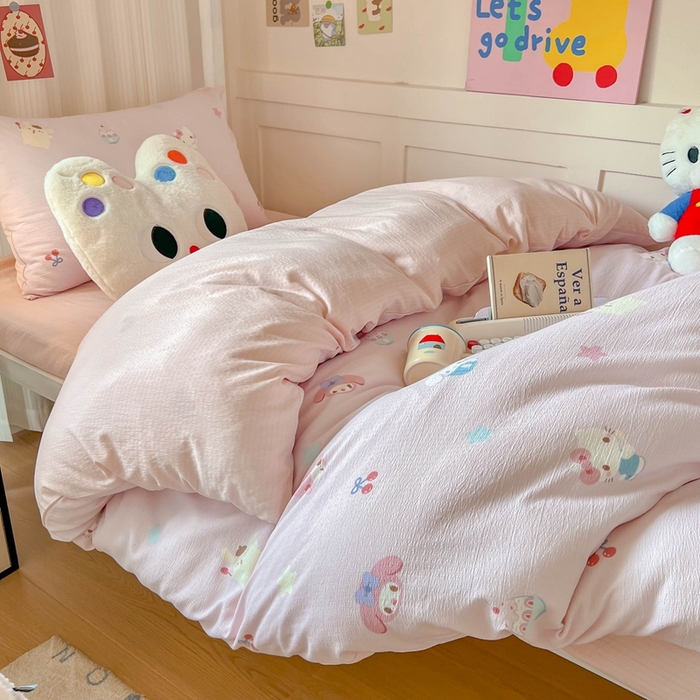 91家纺网 家纺一手货源 找家纺 玉海棠家纺 2025新款云感双层纱提花学生宿舍三件套上下铺三件套 三丽家族