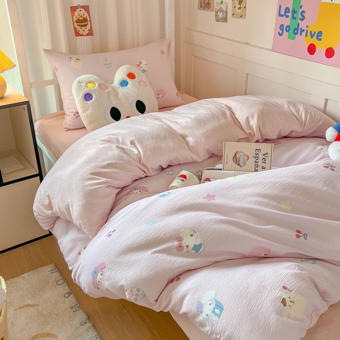 91家纺网 家纺一手货源 找家纺 玉海棠家纺 2025新款云感双层纱提花学生宿舍三件套上下铺三件套 三丽家族