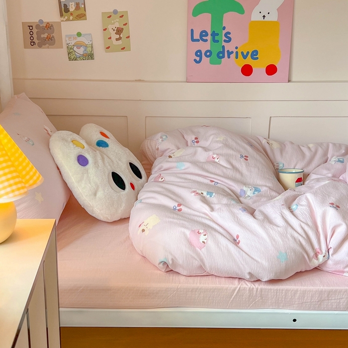 91家纺网 家纺一手货源 找家纺 玉海棠家纺 2025新款云感双层纱提花学生宿舍三件套上下铺三件套 三丽家族