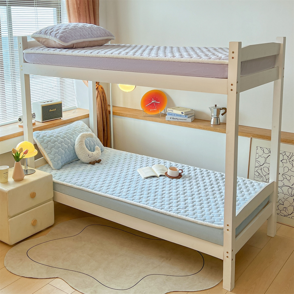 91家纺网 家纺一手货源 找家纺 雯豆 2025冬季新品牛奶绒夹棉床笠大学生床垫保护套纯色素色床罩牛奶绒夹棉床笠-天蓝