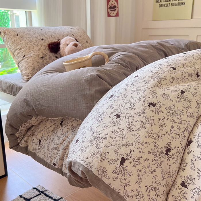 91家纺网 家纺一手货源 找家纺 玉海棠家纺 2025新款云感双层纱提花学生宿舍三件套上下铺三件套 兔与晚风