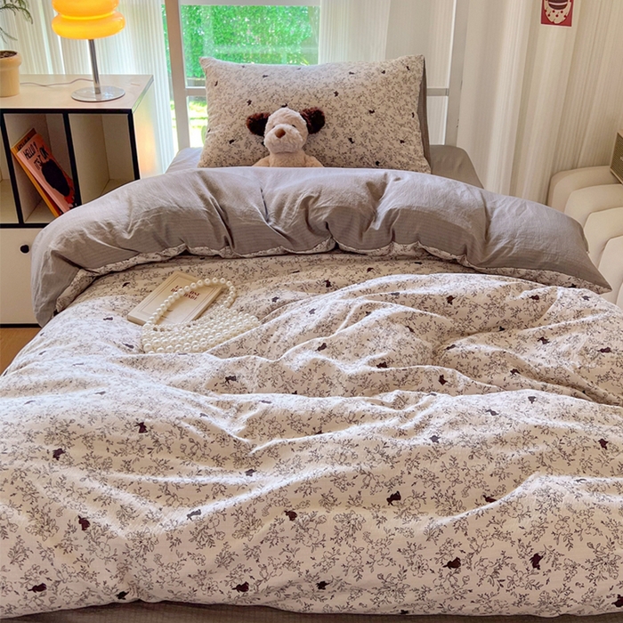 91家纺网 家纺一手货源 找家纺 玉海棠家纺 2025新款云感双层纱提花学生宿舍三件套上下铺三件套 兔与晚风