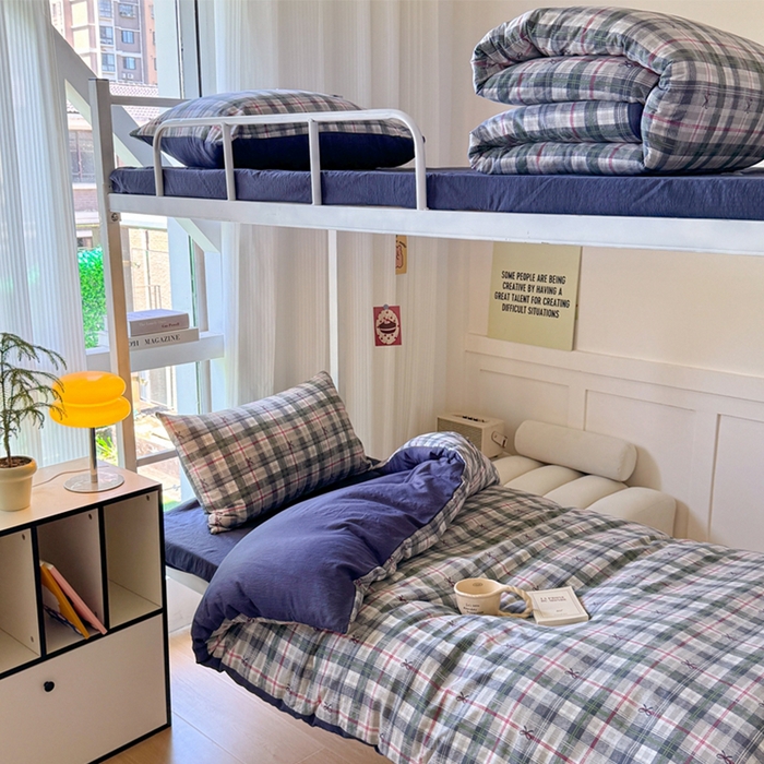 91家纺网 家纺一手货源 找家纺 玉海棠家纺 2025新款云感双层纱提花学生宿舍三件套上下铺三件套 维西格