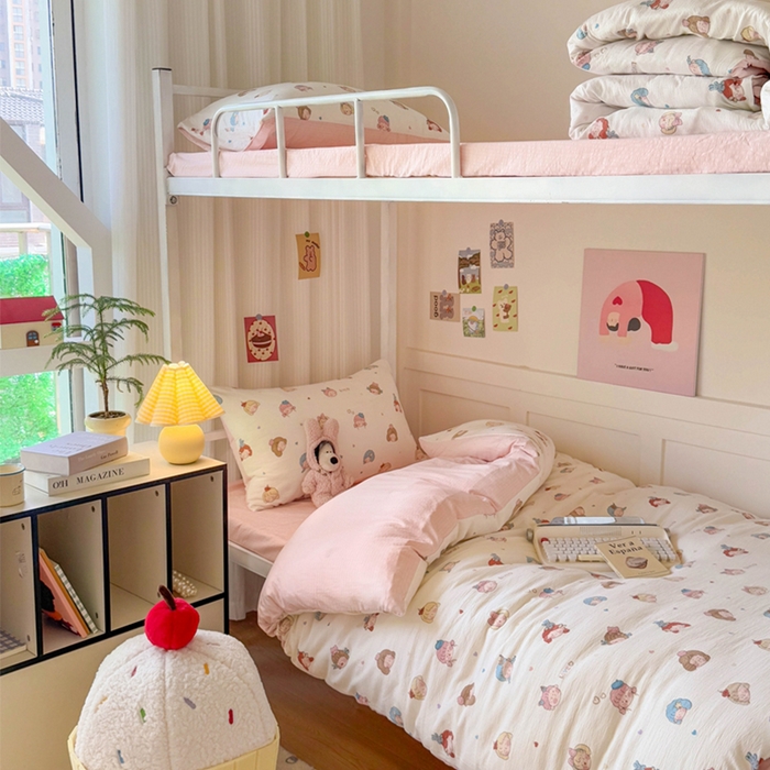 玉海棠家纺 2025新款云感双层纱提花学生宿舍三件套上下铺三件套 小女孩