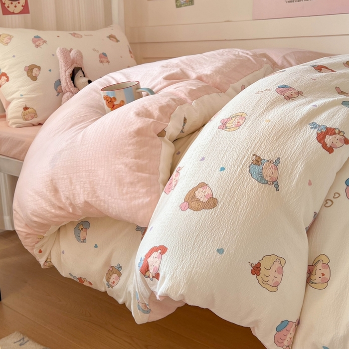 91家纺网 家纺一手货源 找家纺 玉海棠家纺 2025新款云感双层纱提花学生宿舍三件套上下铺三件套 小女孩