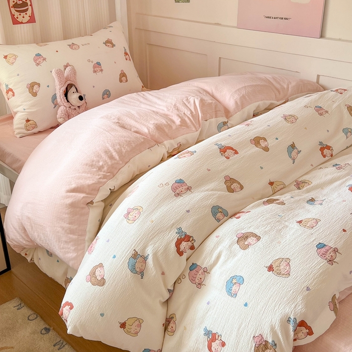 91家纺网 家纺一手货源 找家纺 玉海棠家纺 2025新款云感双层纱提花学生宿舍三件套上下铺三件套 小女孩