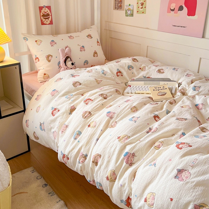 91家纺网 家纺一手货源 找家纺 玉海棠家纺 2025新款云感双层纱提花学生宿舍三件套上下铺三件套 小女孩