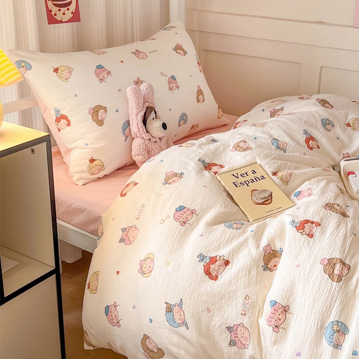 91家纺网 家纺一手货源 找家纺 玉海棠家纺 2025新款云感双层纱提花学生宿舍三件套上下铺三件套 小女孩