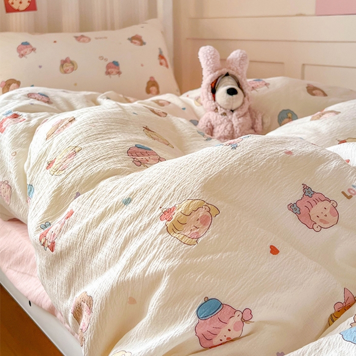 91家纺网 家纺一手货源 找家纺 玉海棠家纺 2025新款云感双层纱提花学生宿舍三件套上下铺三件套 小女孩