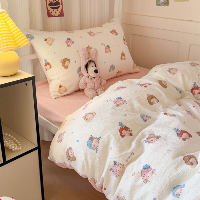 91家纺网 家纺一手货源 找家纺 玉海棠家纺 2025新款云感双层纱提花学生宿舍三件套上下铺三件套 小女孩