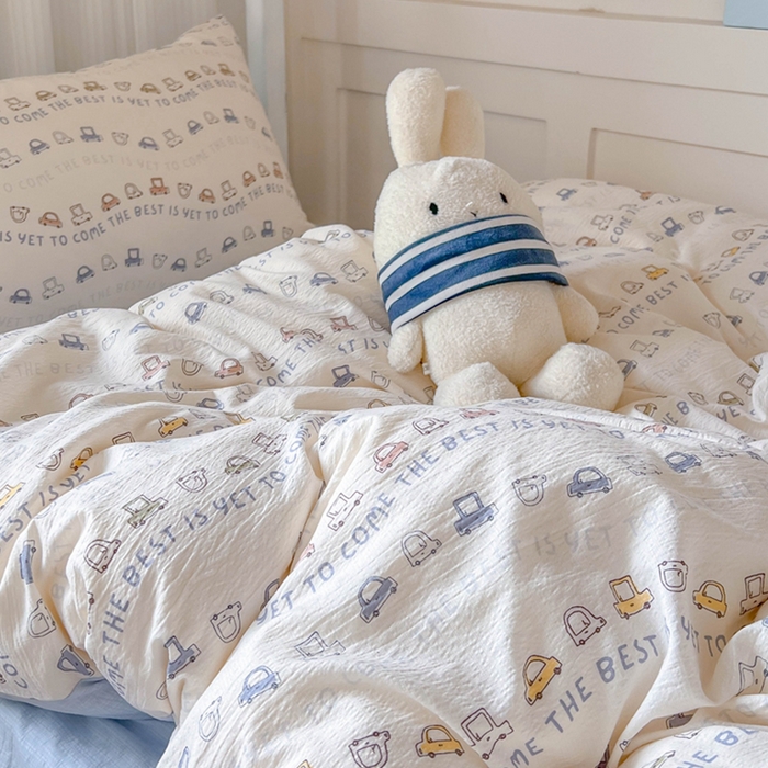 91家纺网 家纺一手货源 找家纺 玉海棠家纺 2025新款云感双层纱提花学生宿舍三件套上下铺三件套 小汽车