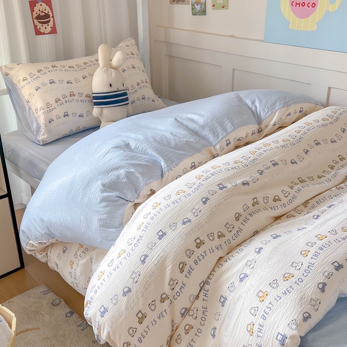 91家纺网 家纺一手货源 找家纺 玉海棠家纺 2025新款云感双层纱提花学生宿舍三件套上下铺三件套 小汽车