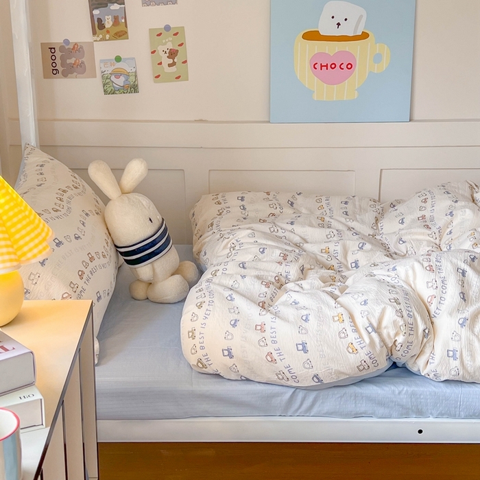 91家纺网 家纺一手货源 找家纺 玉海棠家纺 2025新款云感双层纱提花学生宿舍三件套上下铺三件套 小汽车