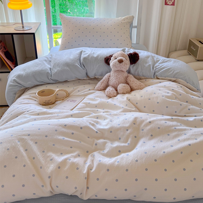 91家纺网 家纺一手货源 找家纺 玉海棠家纺 2025新款云感双层纱提花学生宿舍三件套上下铺三件套 小确幸