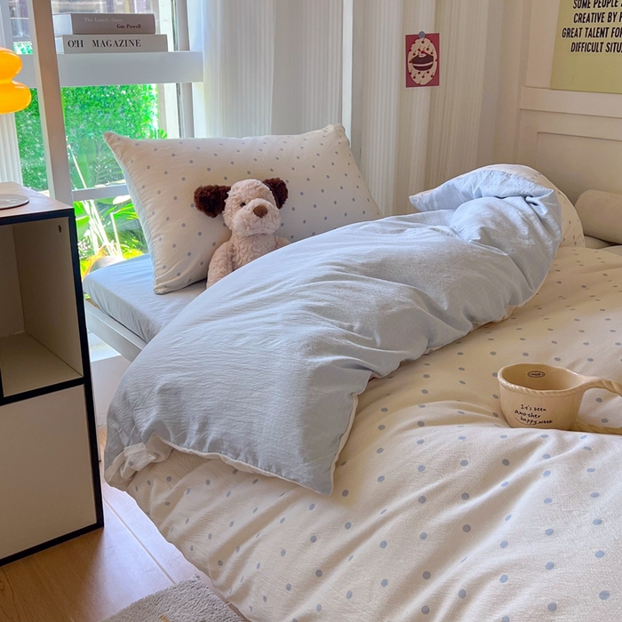 91家纺网 家纺一手货源 找家纺 玉海棠家纺 2025新款云感双层纱提花学生宿舍三件套上下铺三件套 小确幸