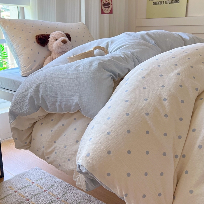 91家纺网 家纺一手货源 找家纺 玉海棠家纺 2025新款云感双层纱提花学生宿舍三件套上下铺三件套 小确幸